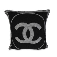 Chanel Black & Gray Cashmere Blend CC Throw Pillow