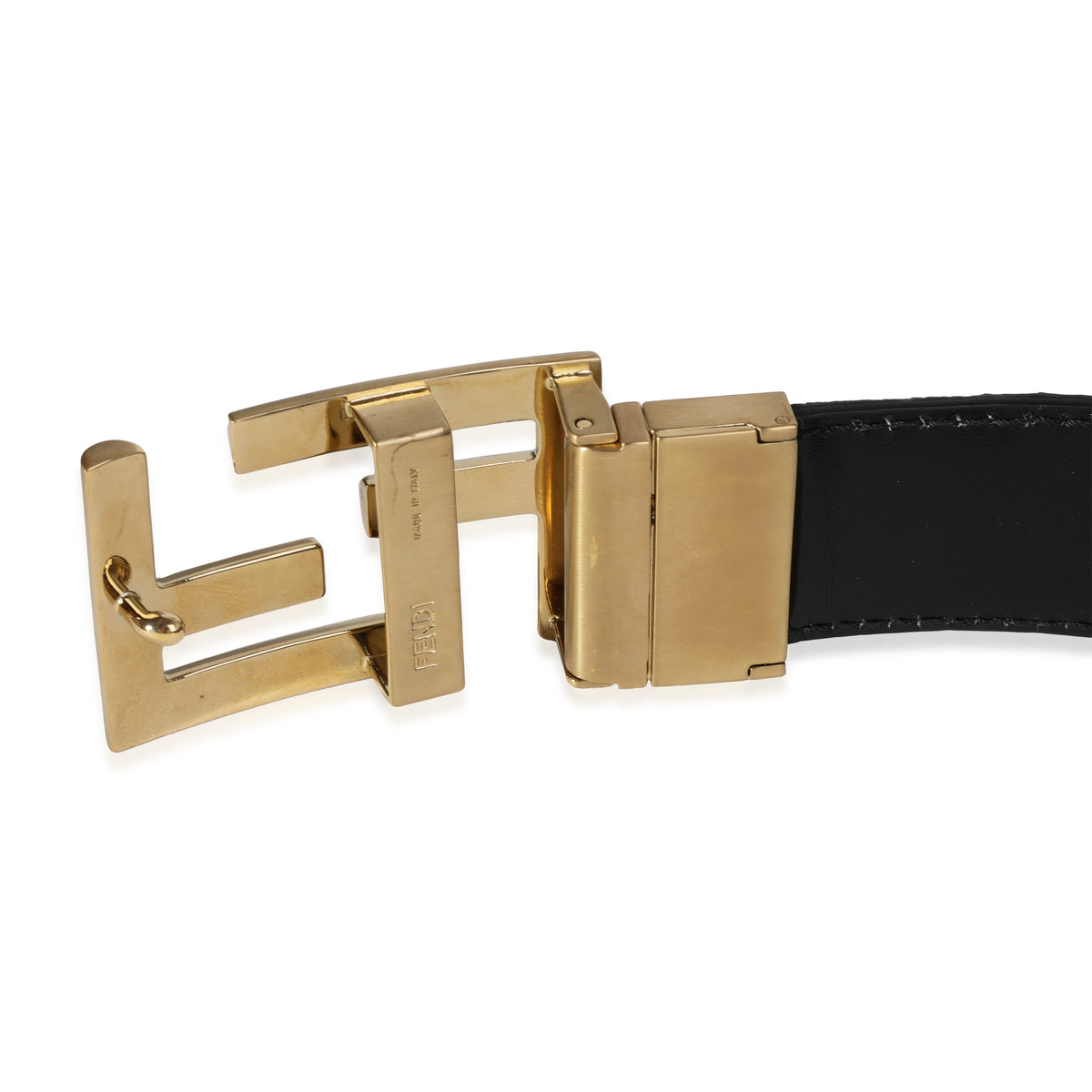 Fendi Black Grained Leather FF Motif Belt