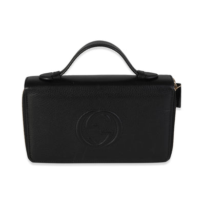 Gucci Black Pebbled Calfskin Soho Travel Document Case