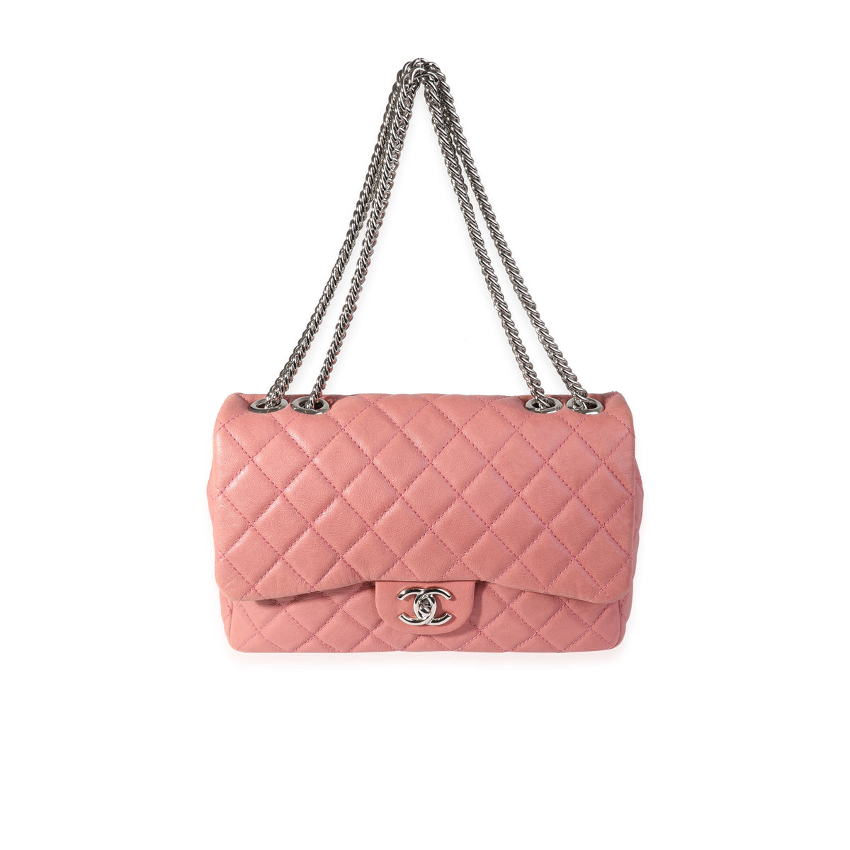 Chanel Pink Quilted Lambskin Bijoux Chain Jumbo Single Flap Bag, myGemma