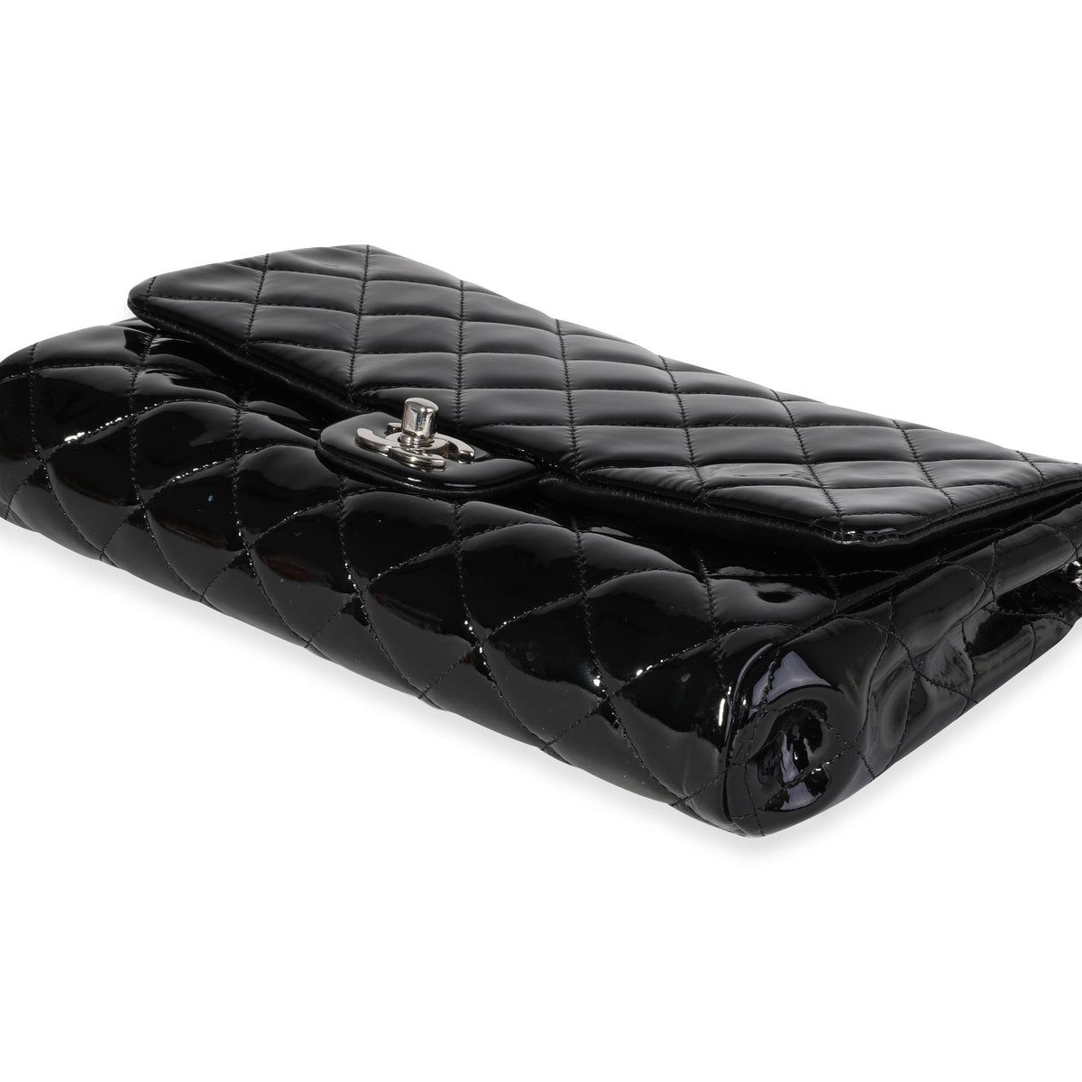 Chanel Black Quilted Patent Leather Classic Flap Clutch with Chain