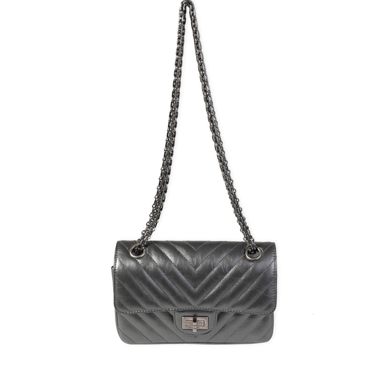 Chanel Metallic Grey Aged Calfskin Chevron Quilted 2.55 Reissue Mini Flap  Bag, myGemma