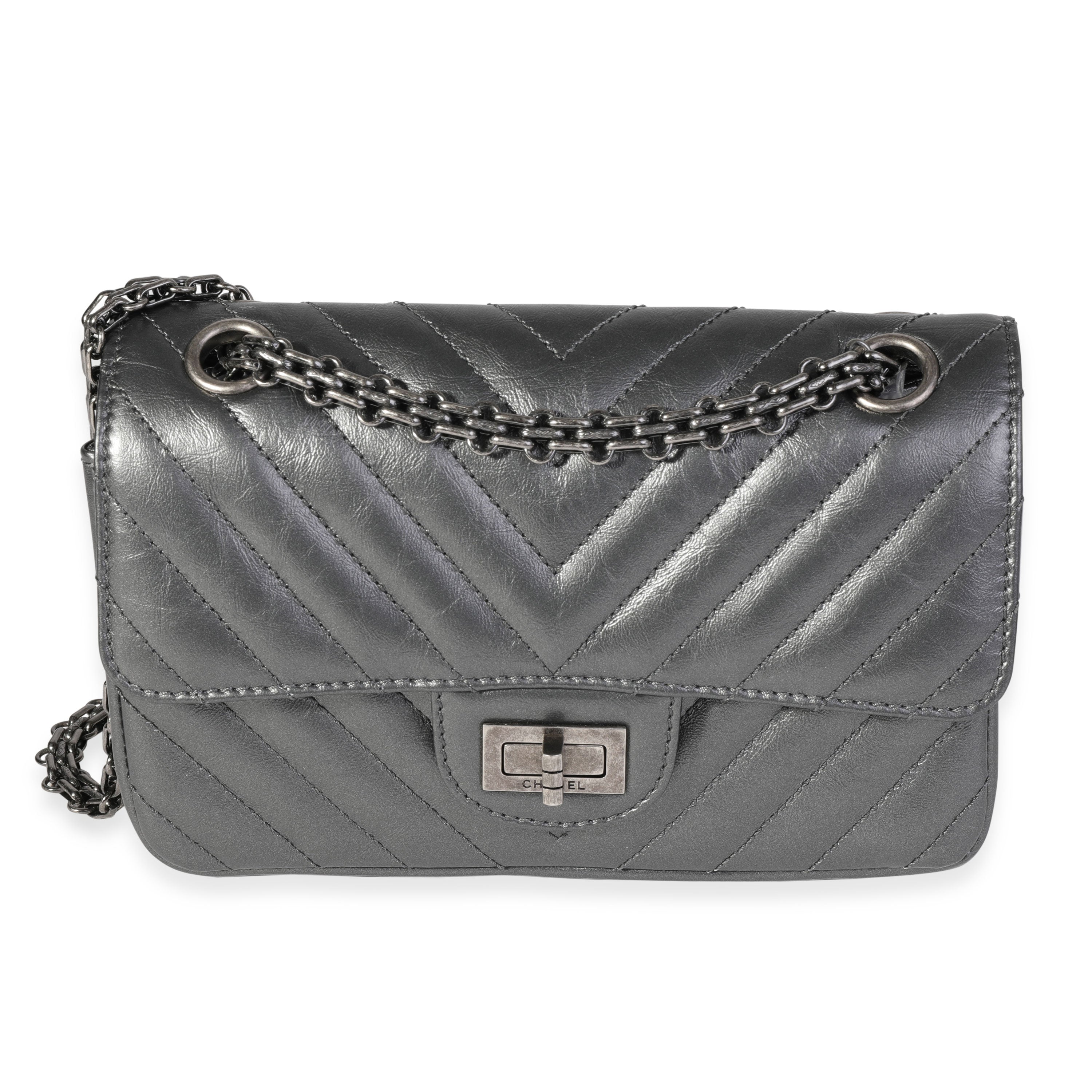 Chanel Metallic Grey Aged Calfskin Chevron Quilted 2.55 Reissue Mini Flap  Bag
