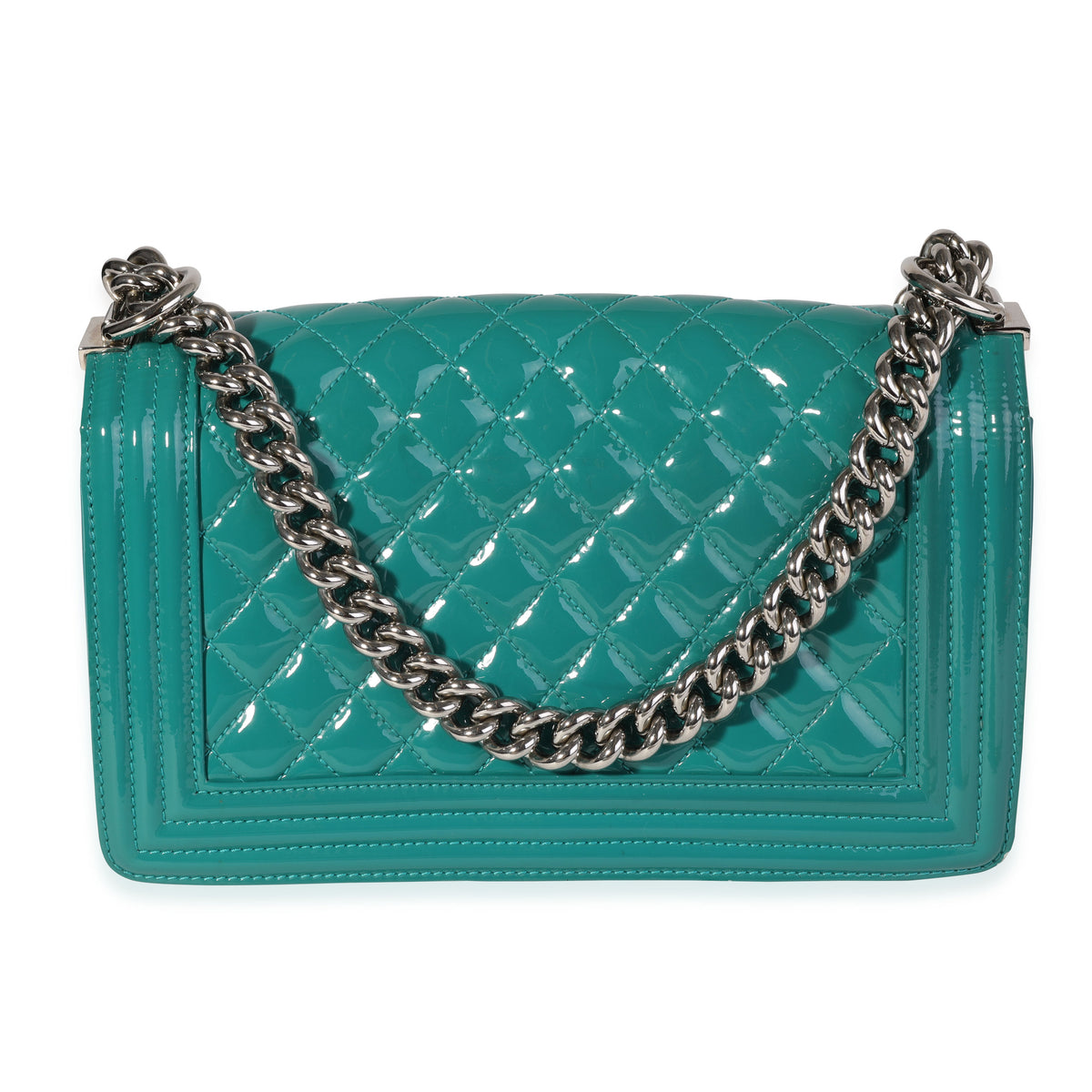 Chanel Teal Quilted Patent Leather & Plexi Old Medium Boy Bag