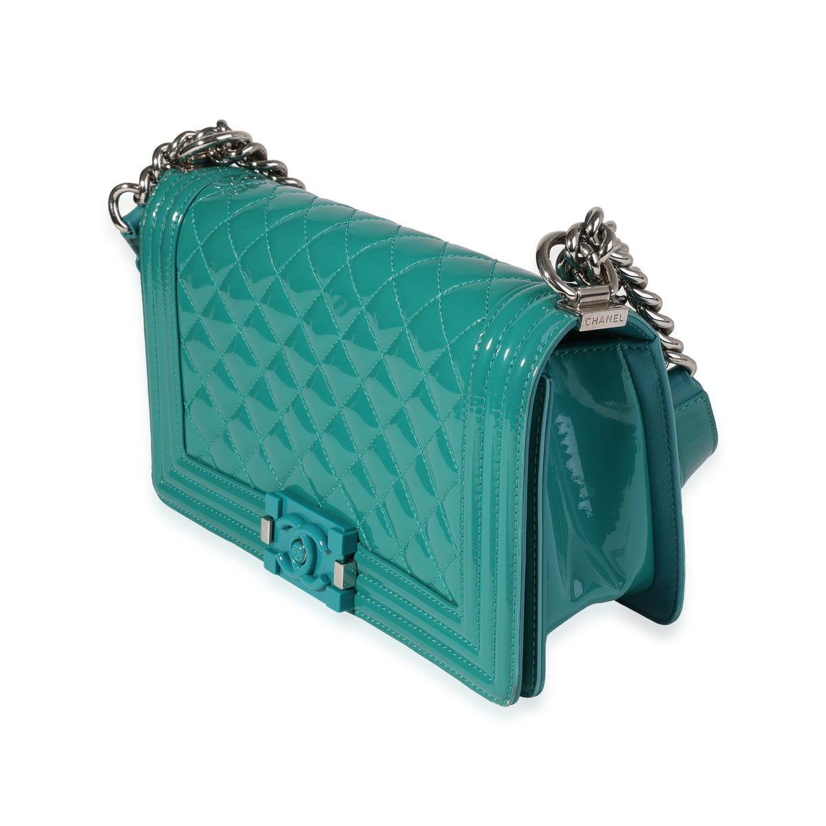 patent leather chanel handbag white