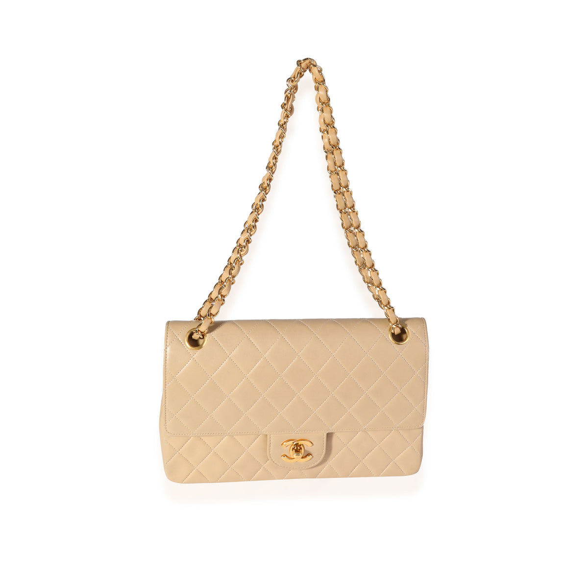 Chanel Vintage Beige Quilted Lambskin Medium Classic Double Flap