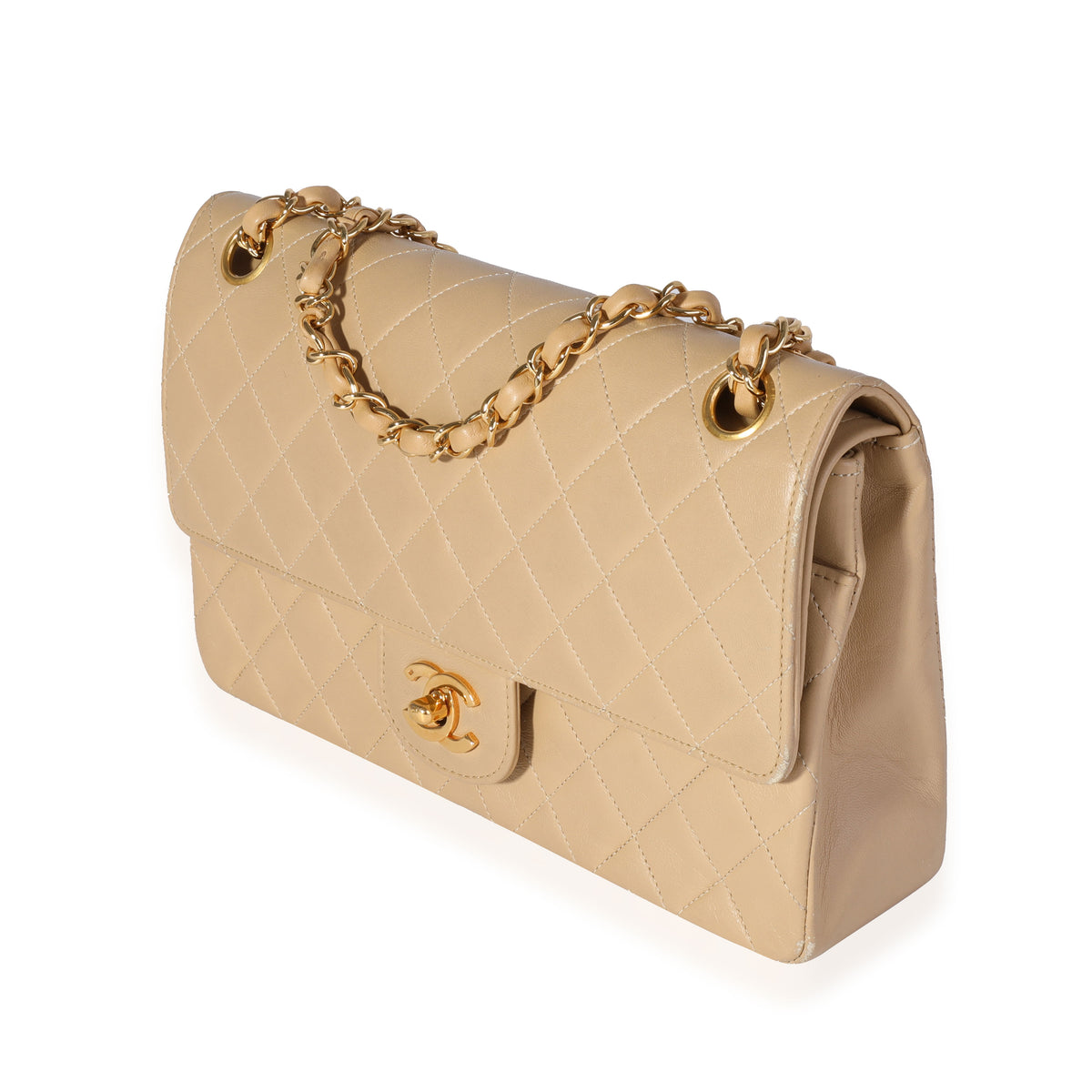 Chanel Vintage Beige Quilted Lambskin Medium Classic Double Flap Bag, myGemma