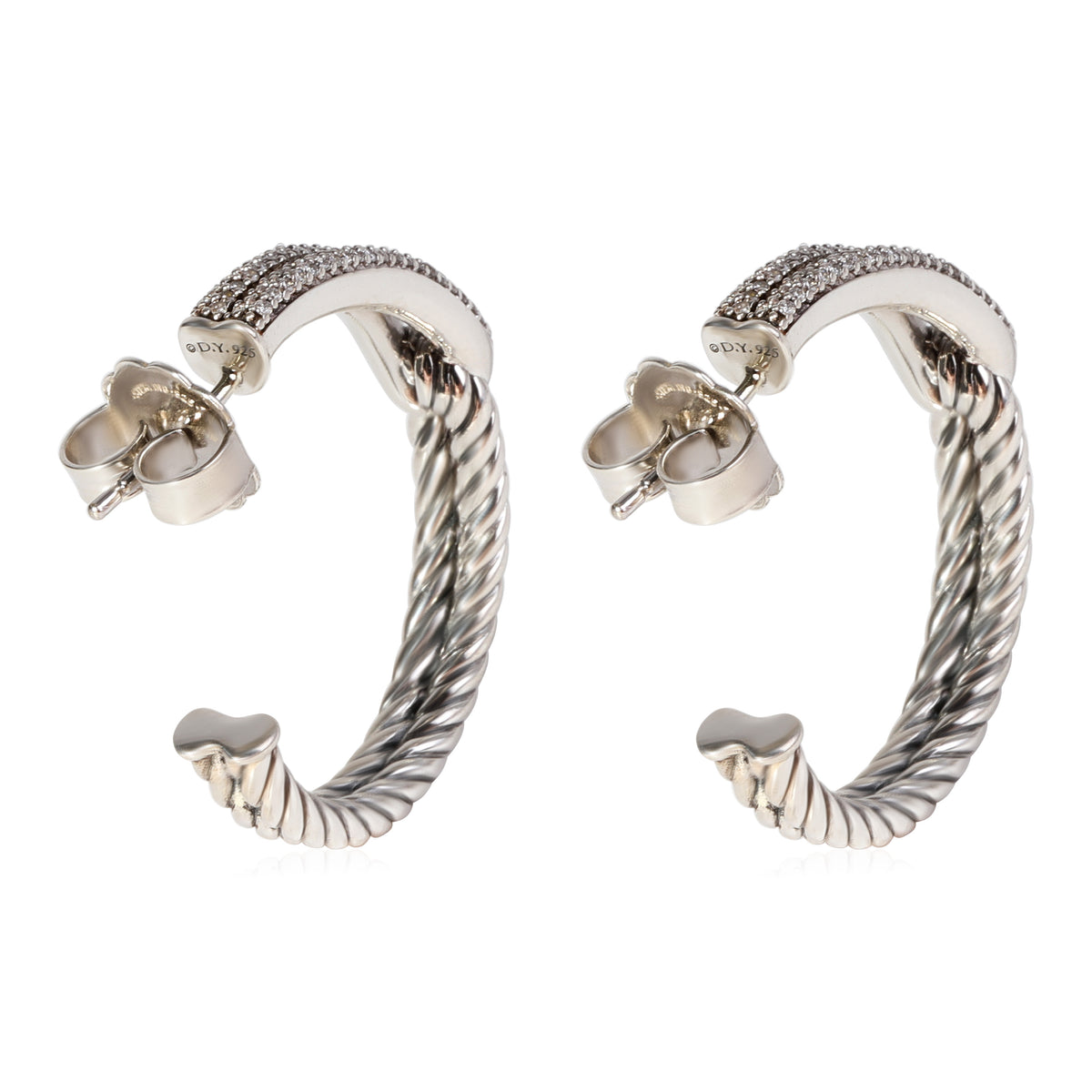 David Yurman Single Loop Labyrinth Diamond Earrings in Sterling Silver 0.43 CTW