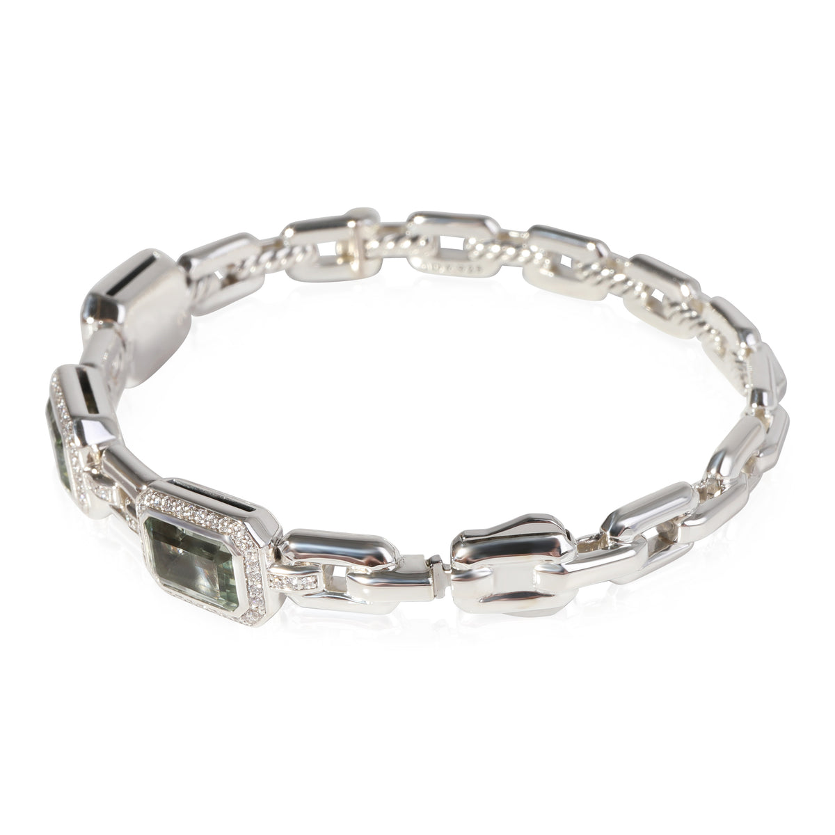 David Yurman Novella Prasiolite Diamond Bracelet in Sterling Silver 0.45 CTW
