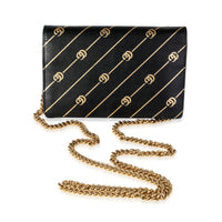 Gucci Black & Gold Calfskin Diagonal GG Mini Chain Wallet