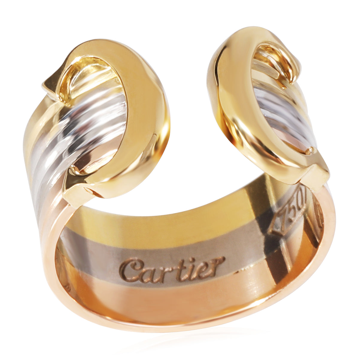 Vintage C De Cartier Ring in 18K Three Tone Gold