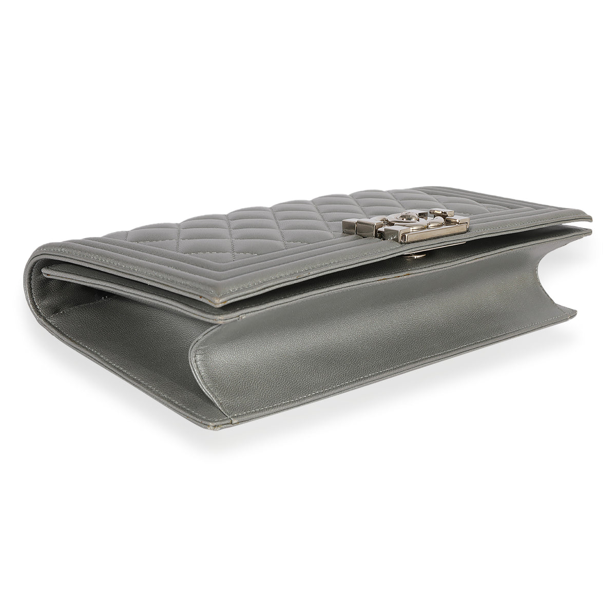 Chanel Metallic Silver Quilted Lambskin Boy Clutch