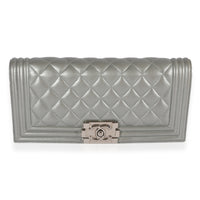 Chanel Metallic Silver Quilted Lambskin Boy Clutch