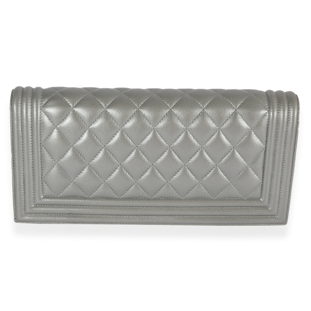 Chanel Metallic Silver Quilted Lambskin Boy Clutch