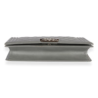 Chanel Metallic Silver Quilted Lambskin Boy Clutch