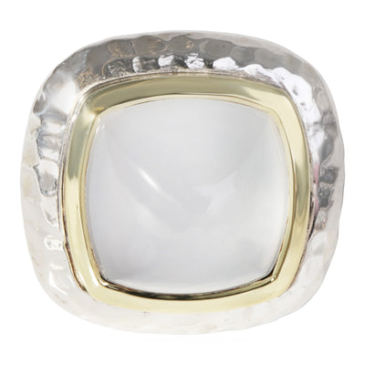 David Yurman Hammered Albion Moonstone Ring in 18k Yellow Gold/Sterling Silver