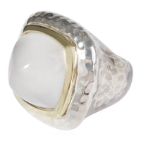 David Yurman Hammered Albion Moonstone Ring in 18k Yellow Gold/Sterling Silver