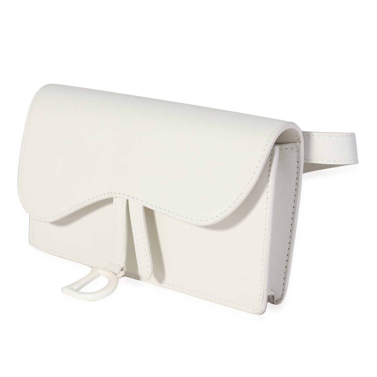 Dior Matte White Calfskin Saddle Belt Pouch