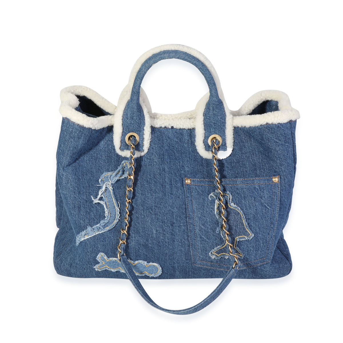 Chanel 2019 Medium Shearling Hieroglyph Flap Bag w/ Tags - Blue