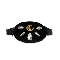 Gucci Black Crystal Matelassé Velvet GG Marmont Belt Bag 85