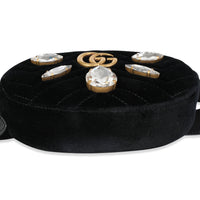 Gucci Black Crystal Matelassé Velvet GG Marmont Belt Bag 85