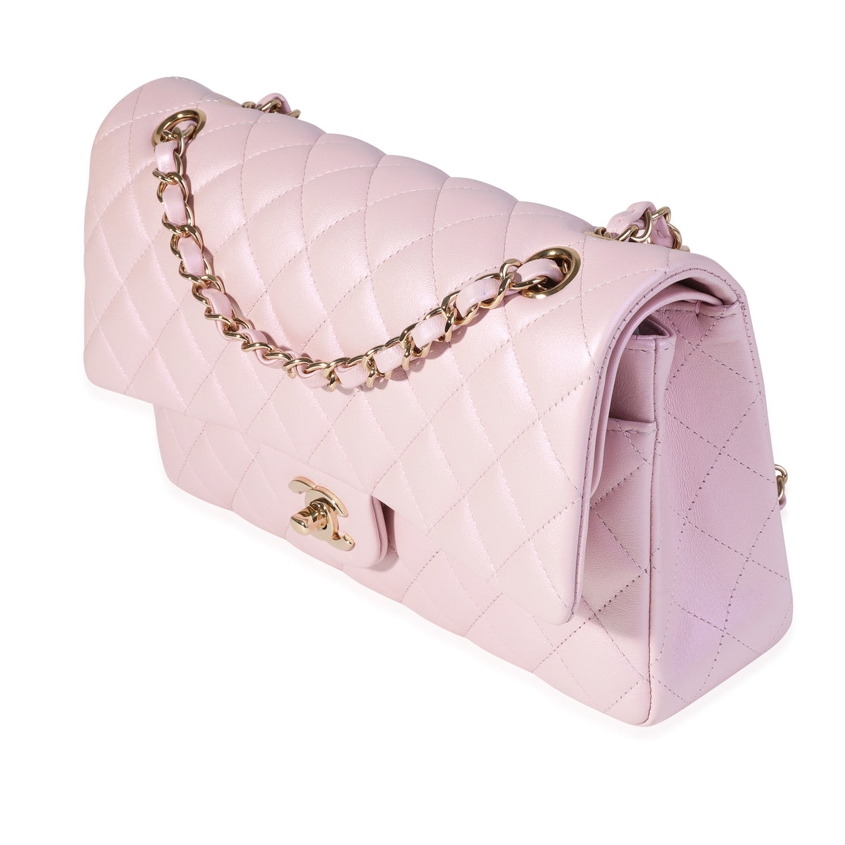 Chanel Iridescent Pink And White Quilted Lambskin New Medium