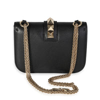 Valentino Black Pebbled Leather Rockstud Small Glam Lock Bag