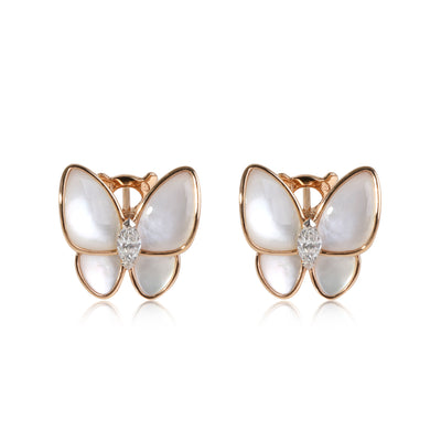 Van Cleef & Arpels Two Butterfly Mother Of Pearl Earrings in 18k Rose Gold