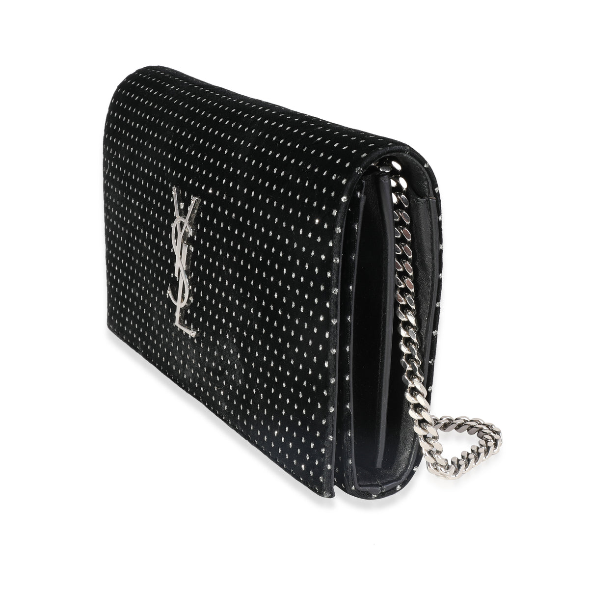 Saint Laurent Black Velvet & Crystal Kate Chain Wallet