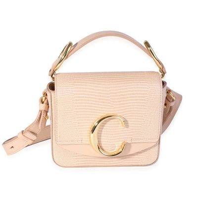 Chloe Peach Lizard-Embossed Leather Mini C Bag