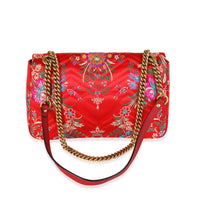 Gucci Red Floral Silk Matelassé Medium Marmont Bag