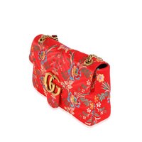 Gucci Red Floral Silk Matelassé Medium Marmont Bag