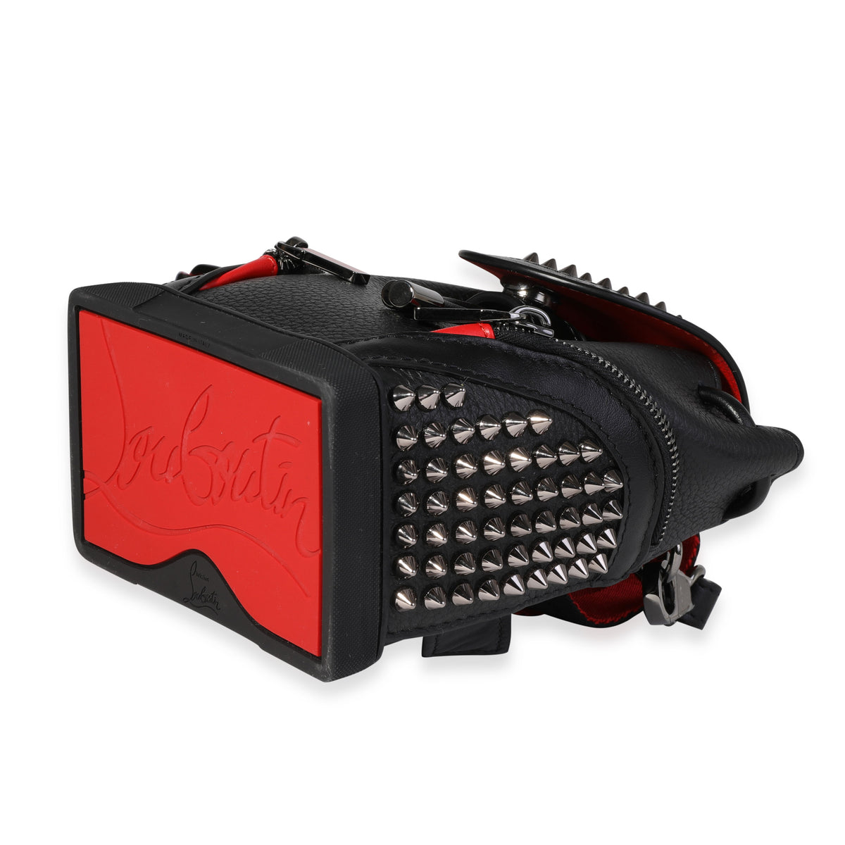 christian louboutin mini explorafunk studded leather crossbody backpack Christian Louboutin Black Grained Calfskin Explorafunk Keyring Backpack | myGemma