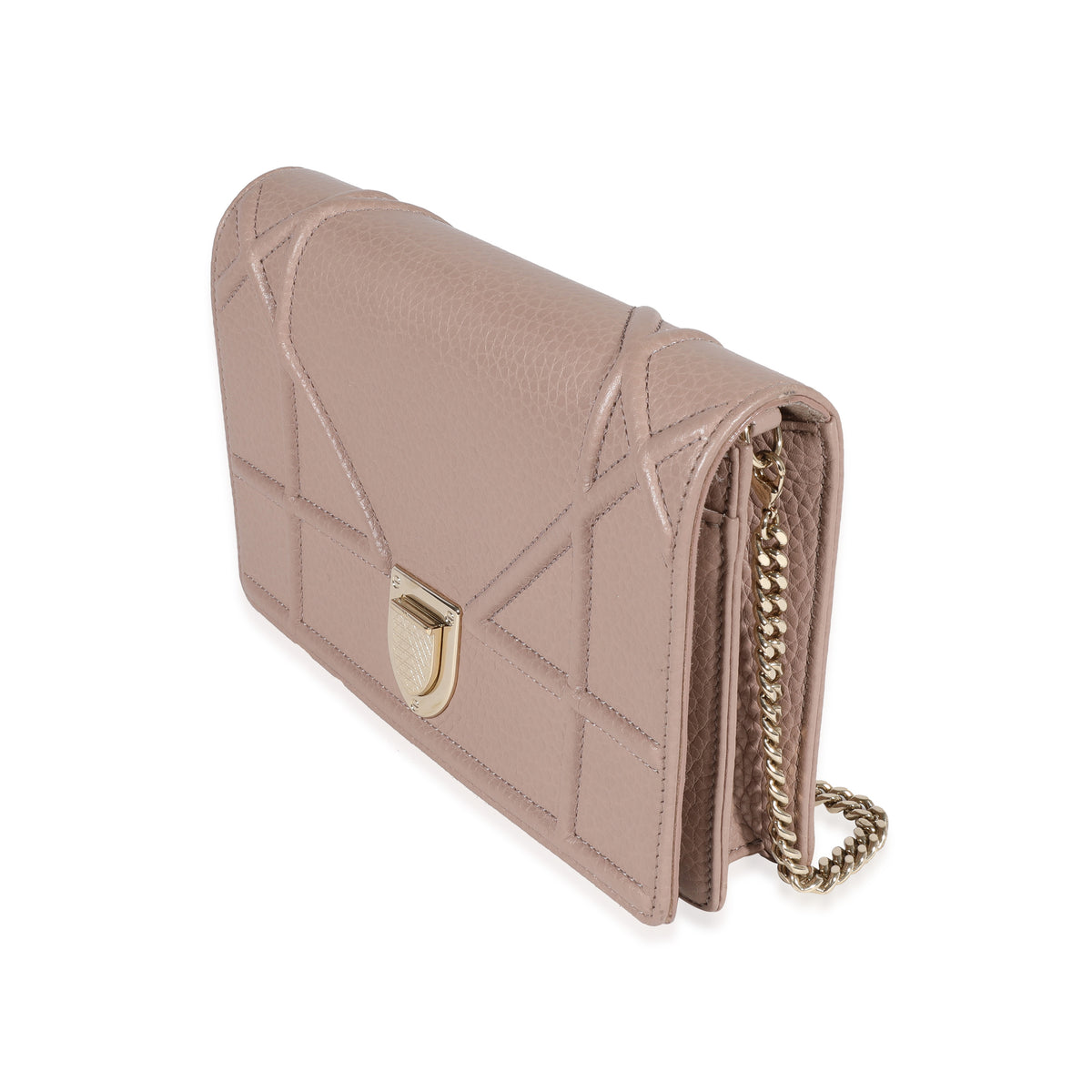 Dior Mauve Pebbled Leather Diorama Chain Wallet