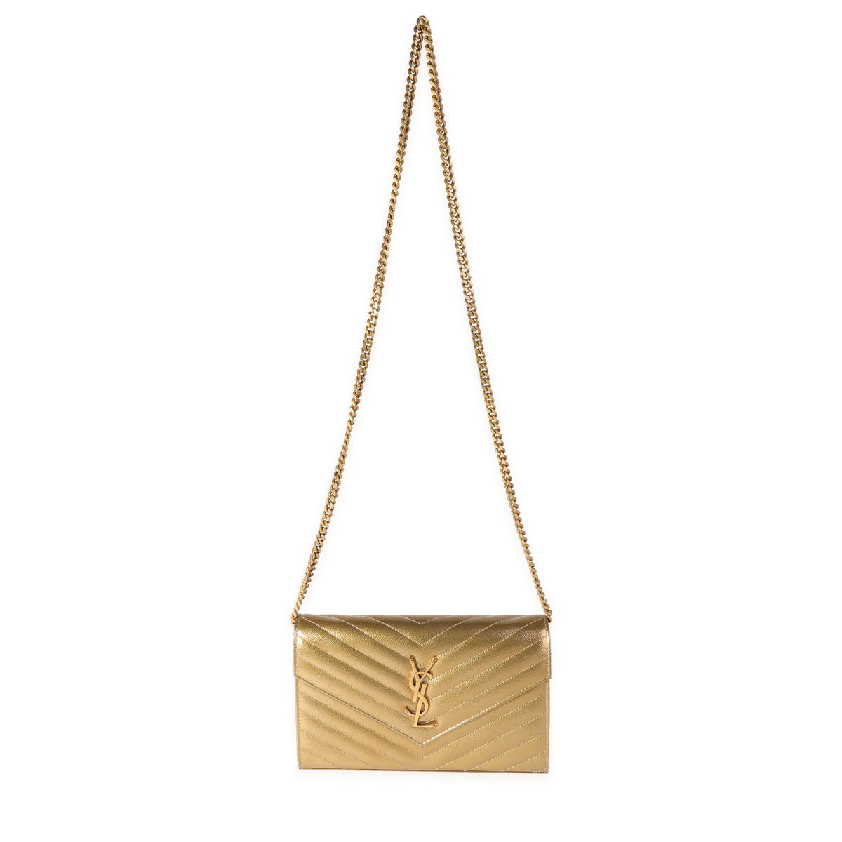 Saint Laurent Gold Grain De Poudre Matelassé Large Envelope Chain Wallet