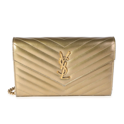 Saint Laurent Gold Grain De Poudre Matelassé Large Envelope Chain Wallet