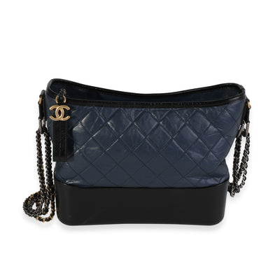 Chanel Navy & Black Aged Calfskin Quilted Medium Gabrielle Hobo