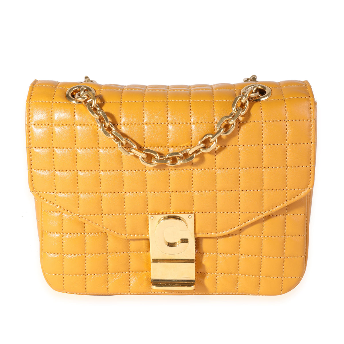 Celine Ocre Quilted Calfskin Small C Flap Bag