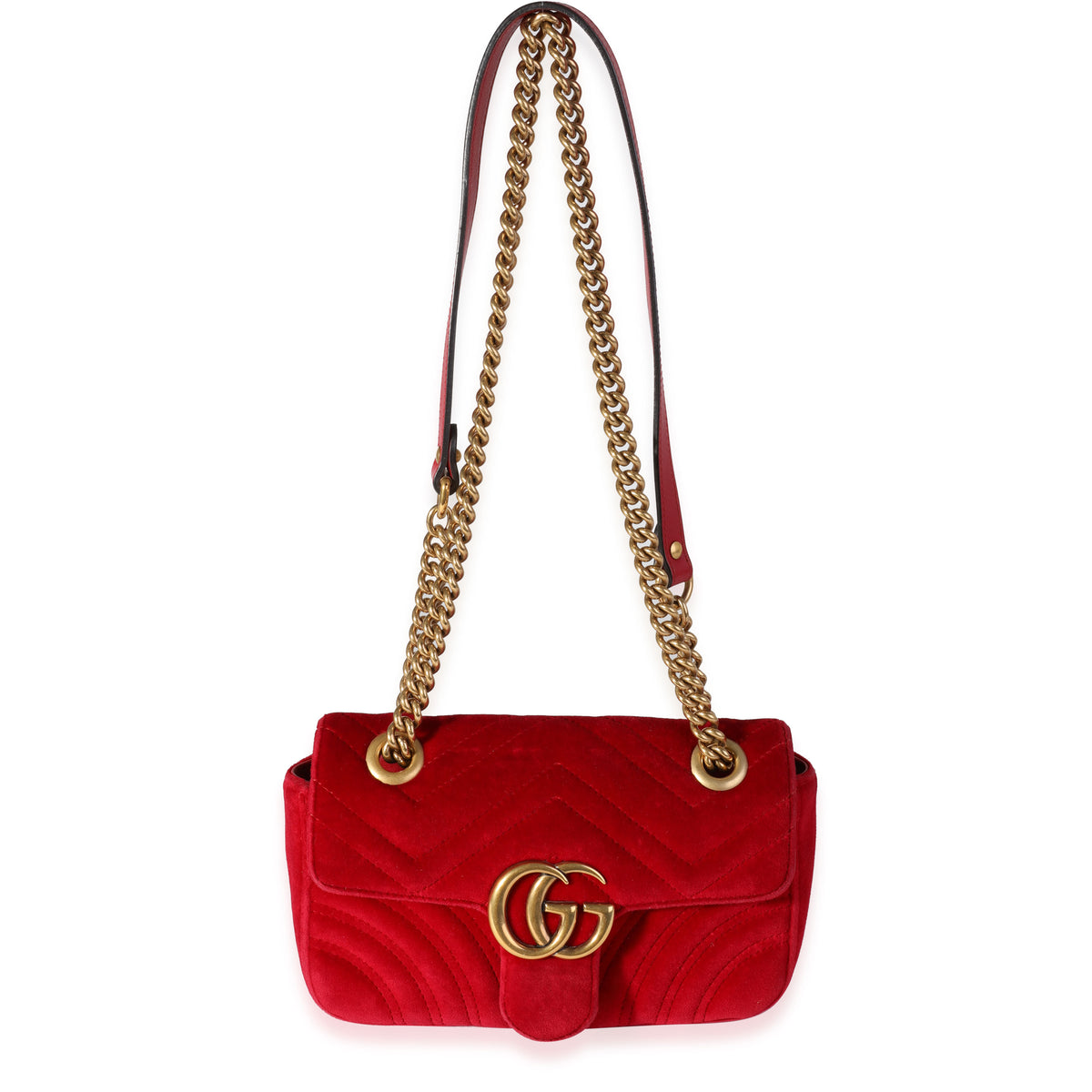 Gucci Red Velvet Matelassé Mini Marmont Shoulder Bag