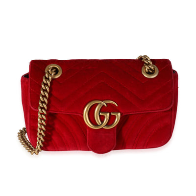 Red Velvet Matelassé Mini Marmont Shoulder Bag