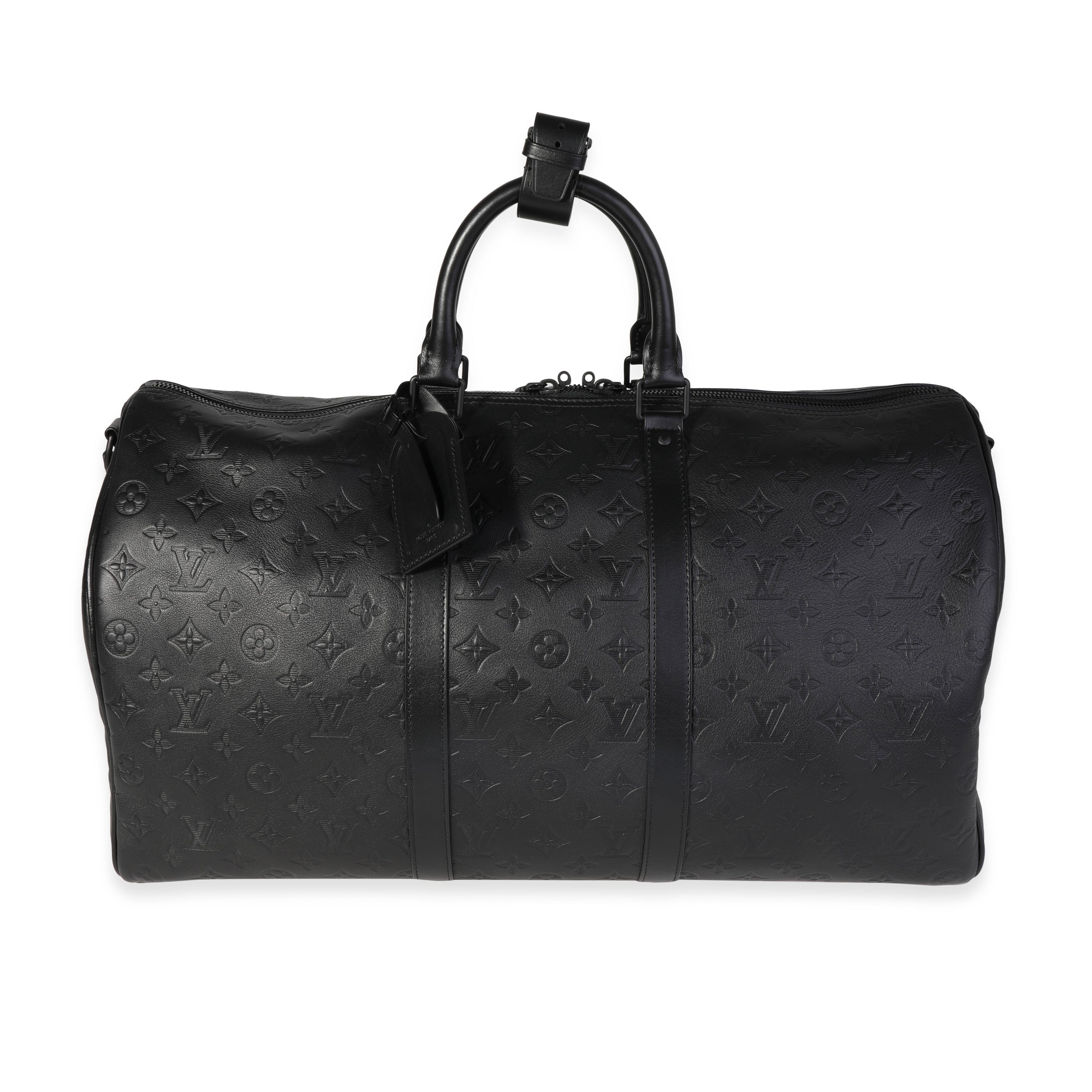 Louis Vuitton Black Monogram Shadow leather Keepall Bandoulière 50