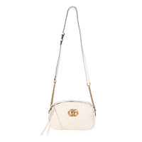Gucci White Matelassé Leather GG Marmont Small Shoulder Bag