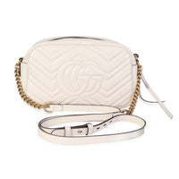 Gucci White Matelassé Leather GG Marmont Small Shoulder Bag