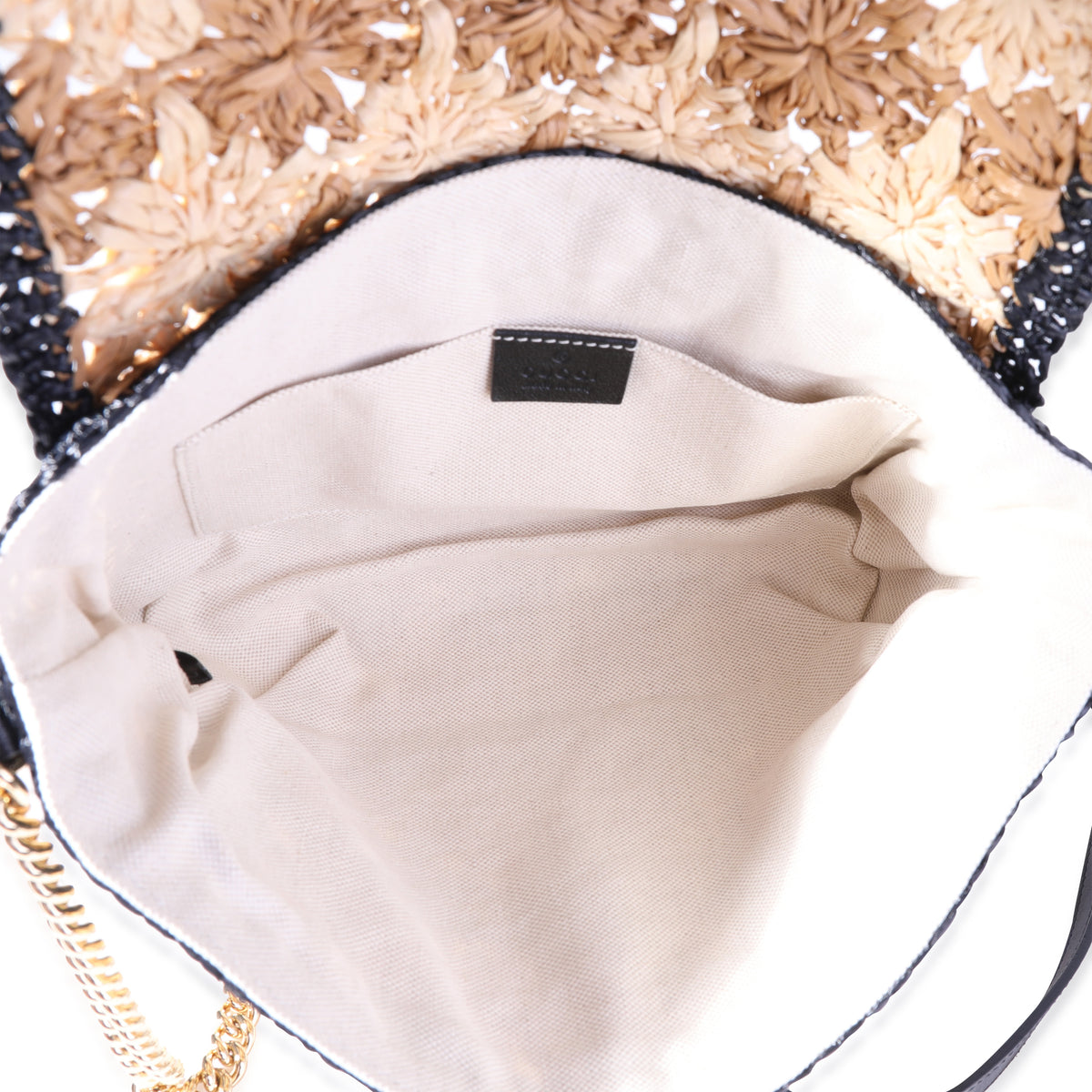 Gucci Natural & Black Raffia Small Marmont Shoulder Bag