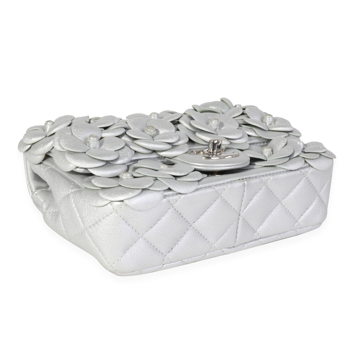 Chanel Silver Quilted Leather Camellia Mini Rectangular Flap Bag, myGemma