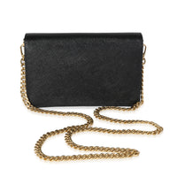 Prada Black Saffiano Leather Mini Chain Wallet