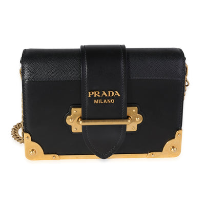 Prada Black City Calf & Saffiano Leather Cahier Bag