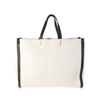 Valentino Natural Canvas & Black Leather VLTN Large Tote