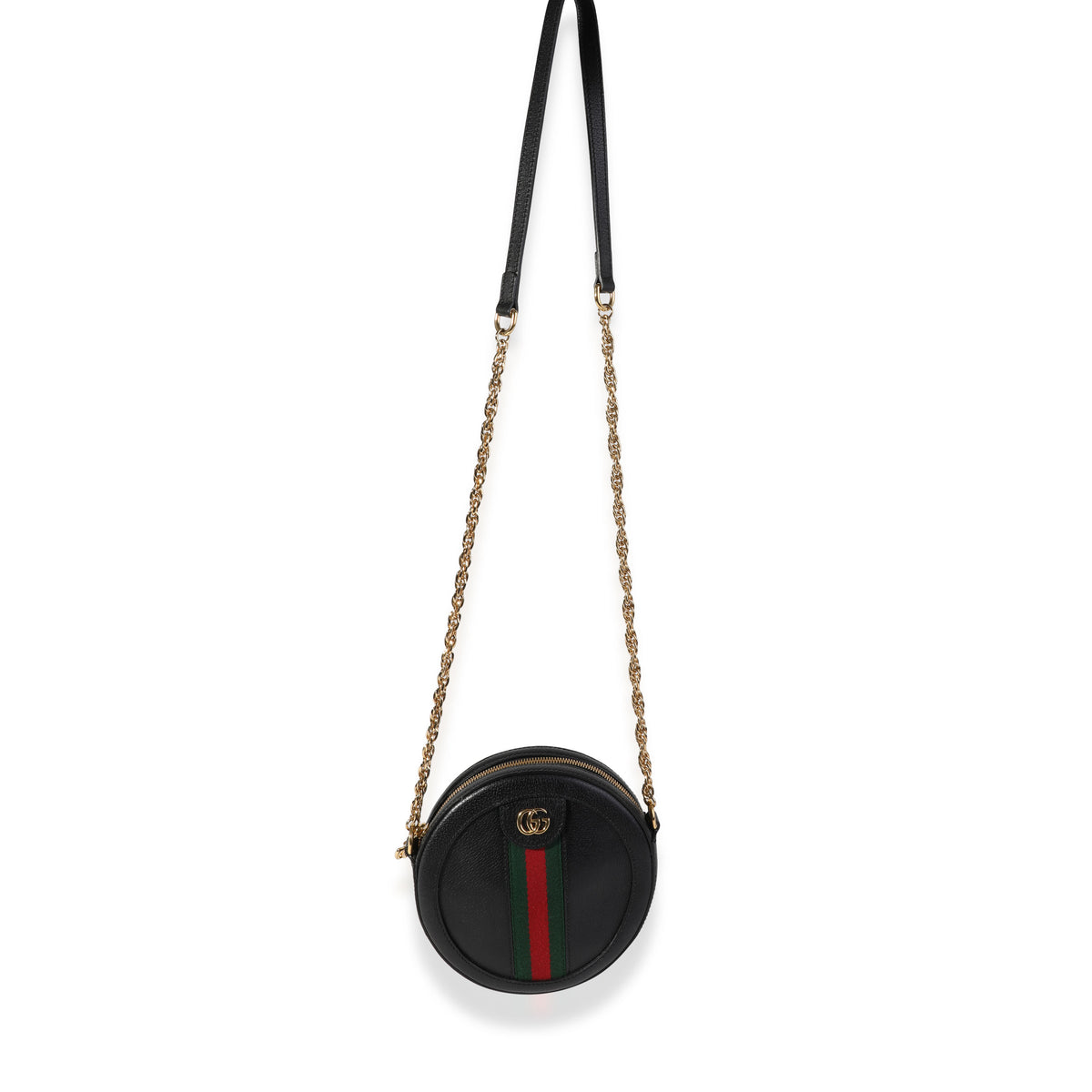 Gucci Black Leather & Web Round Ophidia Mini Bag