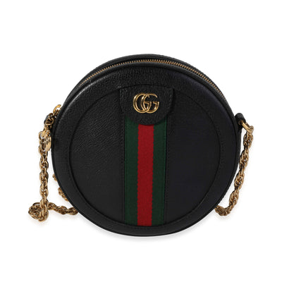 Gucci Black Leather & Web Round Ophidia Mini Bag